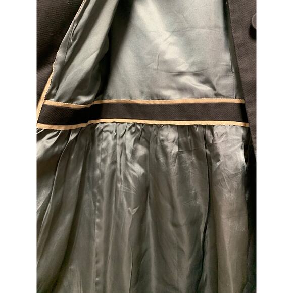 J. Crew Black Cotton Ruffle Gamine Tie Waist Fitted Peacoat Midi Jacket Size 2 - Picture 7 of 8